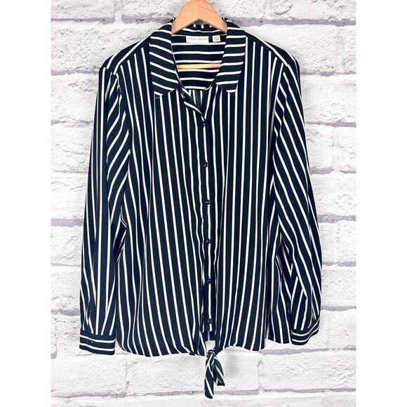 SUSAN GRAVER Women's 16 Black White‎ Striped Stretch Tie Front Button Up Shirt - Picture 8 of 8
